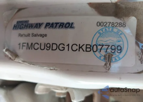 2012 Ford Escape Xlt z USA, uszkodzony, nr VIN 1FMCU9DG1CKB07799